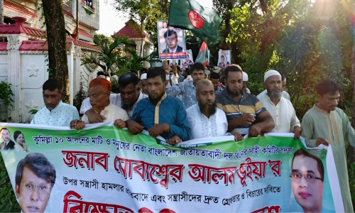 বিএনপি জাতীয় নির্বাহী কমিটি সদস্য মোবাশ্বের আলম ভূঁইয়া’র উপর হামলার প্রতিবাদে  ঢালুয়া ইউনিয়ন যুবদলের বিক্ষোভ