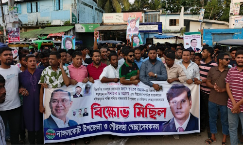 তারেক রহমানের বিরুদ্ধে অপপ্রচারের প্রতিবাদে নাঙ্গলকোটে স্বেচ্ছাসেবক দলের বিক্ষোভ