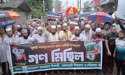 নাঙ্গলকোটে জামায়াতের গণমিছিলে বৃষ্টিতে ভিজে জনতার ঢল