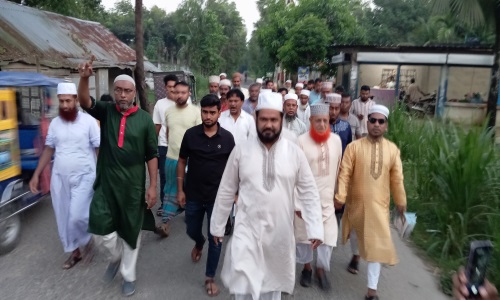 বাঙ্গড্ডার সেবাখোলা বাজারে জামায়াত প্রার্থী ইয়াছিন আরাফাতের গণসংযোগ